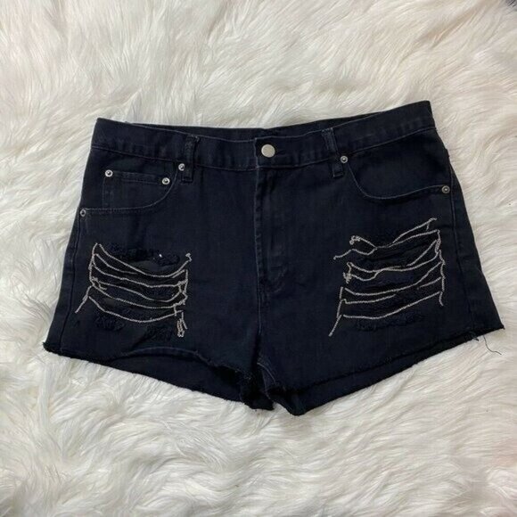 Forever 21 Pants - 3 FOR $20 Forever 21 High Rise Chain Shorts 31 Embellished Black Denim Cut Off